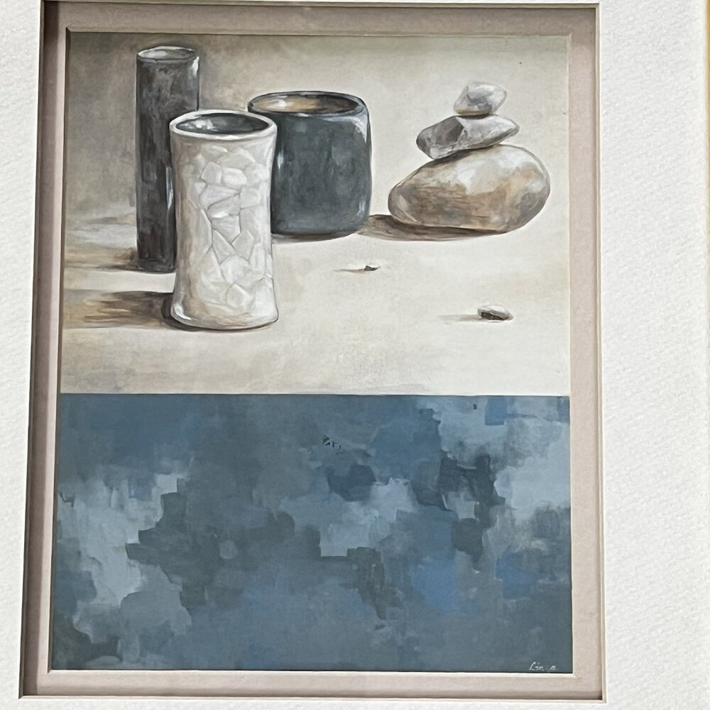 Signed Contemporary Still Life Painting Framed Modern Minimalist Art